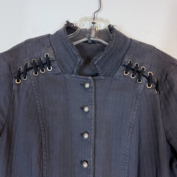 Free People Victorian Lace Up Military Jacket Corset Gray Ruffle Plum Steampunk - Picture 7 of 13